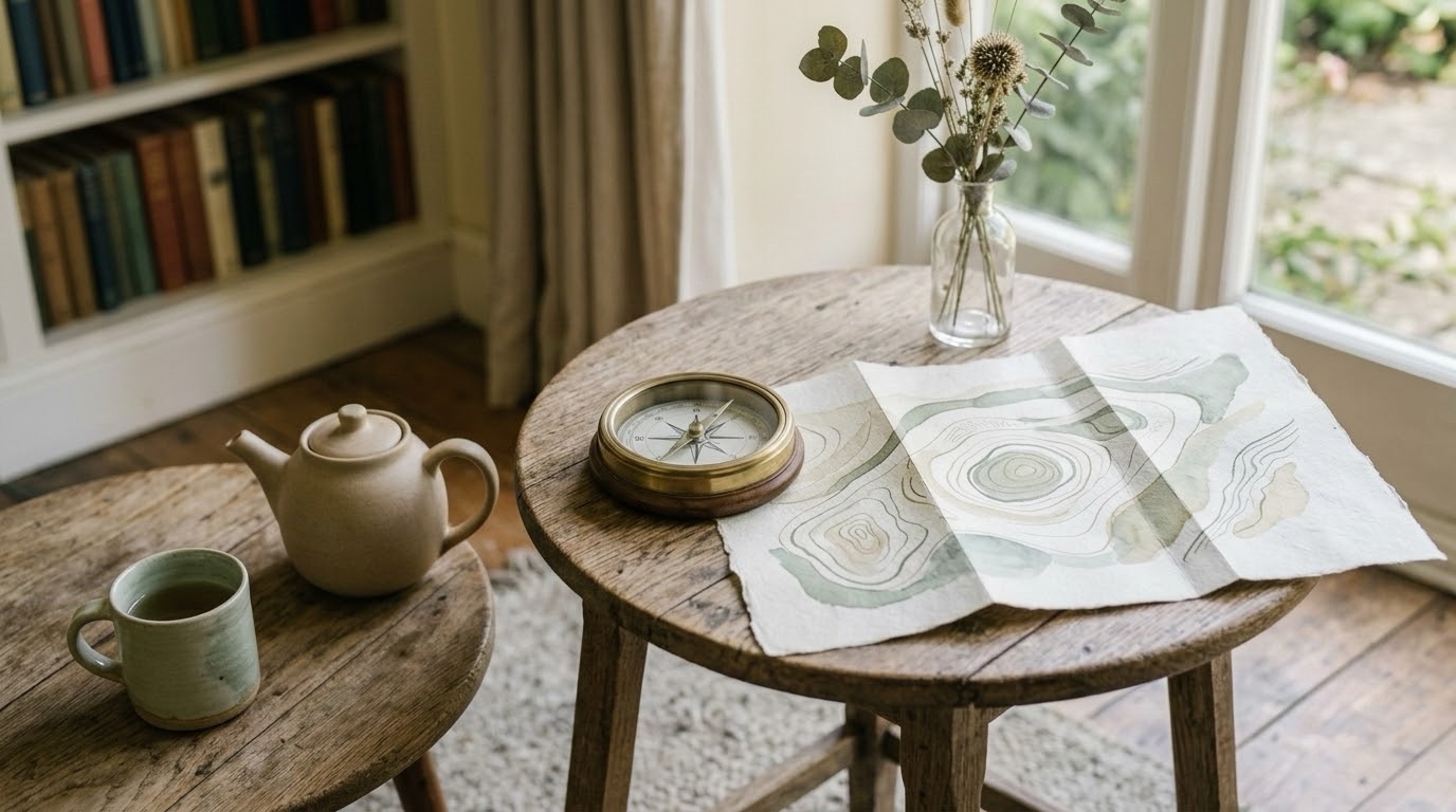 A compass resting beside a folded map, representing finding a clear direction for what health actually means